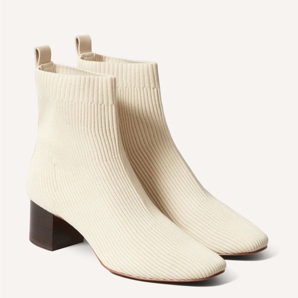 Everlane The Glove Boot in Bone size 6.5 Women's Stretch Rib Knit Ankle Bootie - Picture 1 of 12